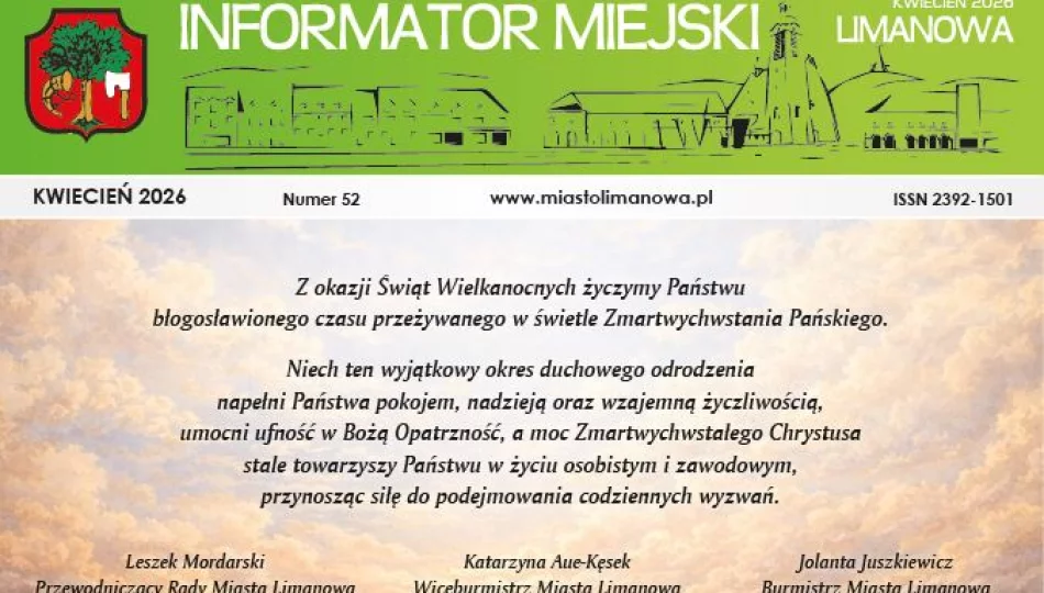 Kwietniowy numer Informatora Miejskiego z życzeniami Wielkanocnymi od władz Miasta Limanowa - zdjęcie 1