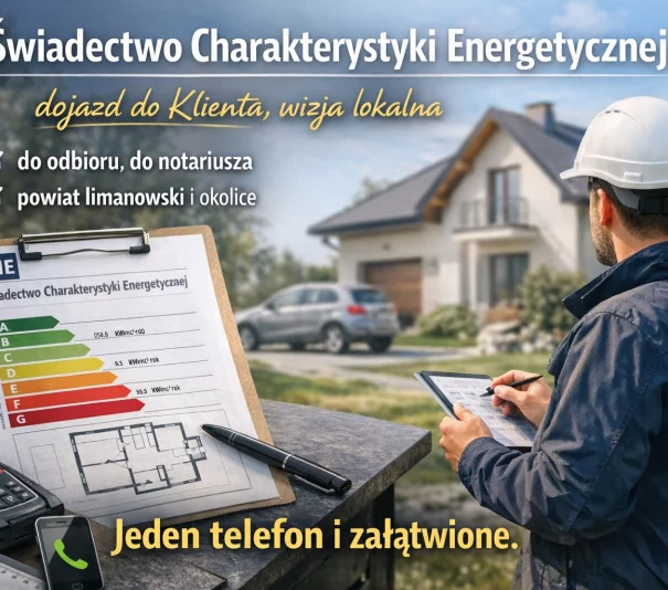 Świadectwo energetyczne - Powiat limanowski. Szybko i min formalności. Dojazd do klienta. - Zdjęcie główne