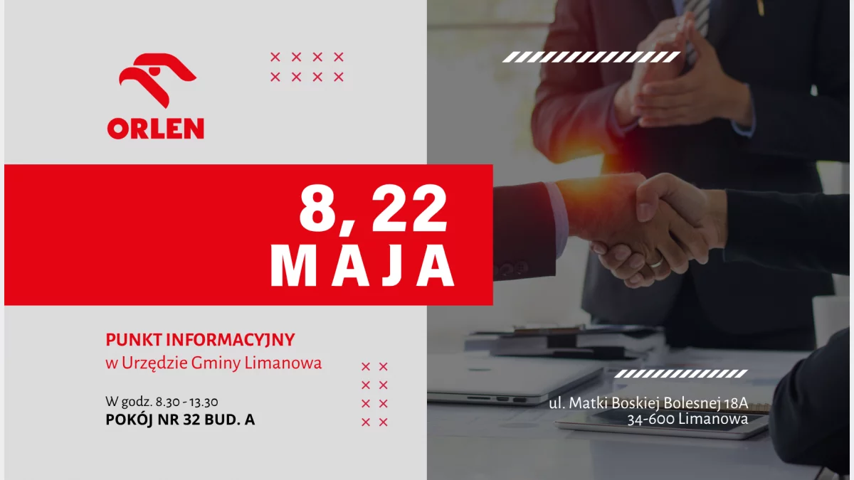 Najbliższy dyżur doradcy myORLEN w Urzędzie Gminy Limanowa już w piątek 8 maja