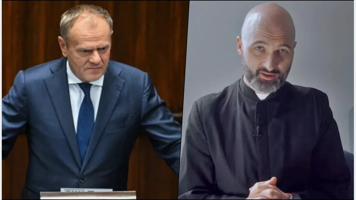 Premier Donald Tusk i ks. Michał Olszewski