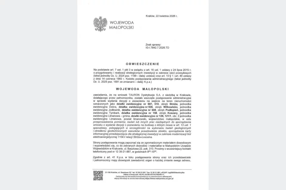 Obwieszczenie Wojewody Małopolskiego w sprawie wszczęcia postępowania administracyjnego - zdjęcie 2