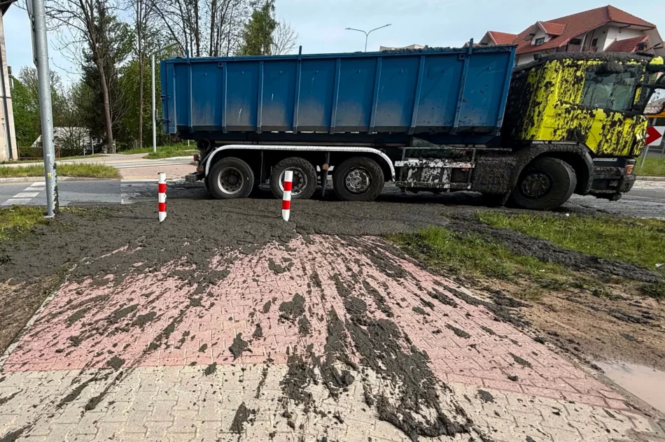 Śmierdzący ładunek wylał się z ciężarówki. Utrudnienia na DK 28 - zdjęcie 2