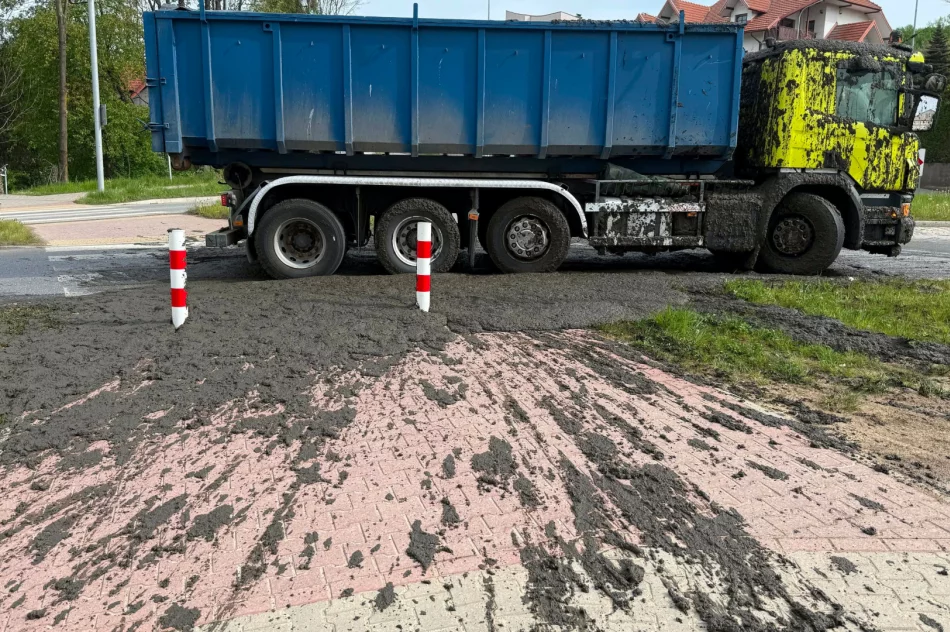 Śmierdzący ładunek wylał się z ciężarówki. Utrudnienia na DK 28 - zdjęcie 3