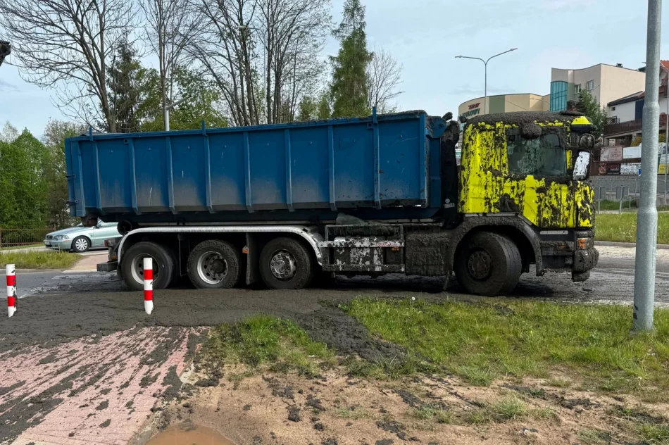 Śmierdzący ładunek wylał się z ciężarówki. Utrudnienia na DK 28 - zdjęcie 4