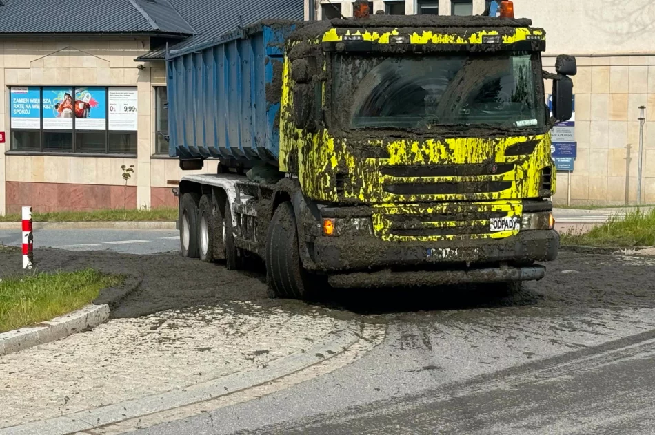 Śmierdzący ładunek wylał się z ciężarówki. Utrudnienia na DK 28 - zdjęcie 6