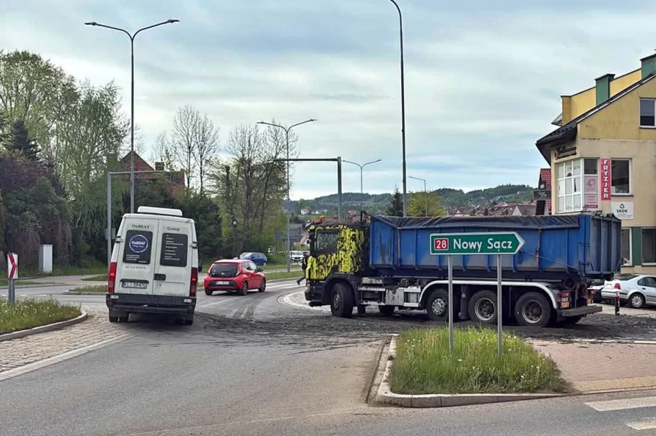 Śmierdzący ładunek wylał się z ciężarówki. Utrudnienia na DK 28 - zdjęcie 9