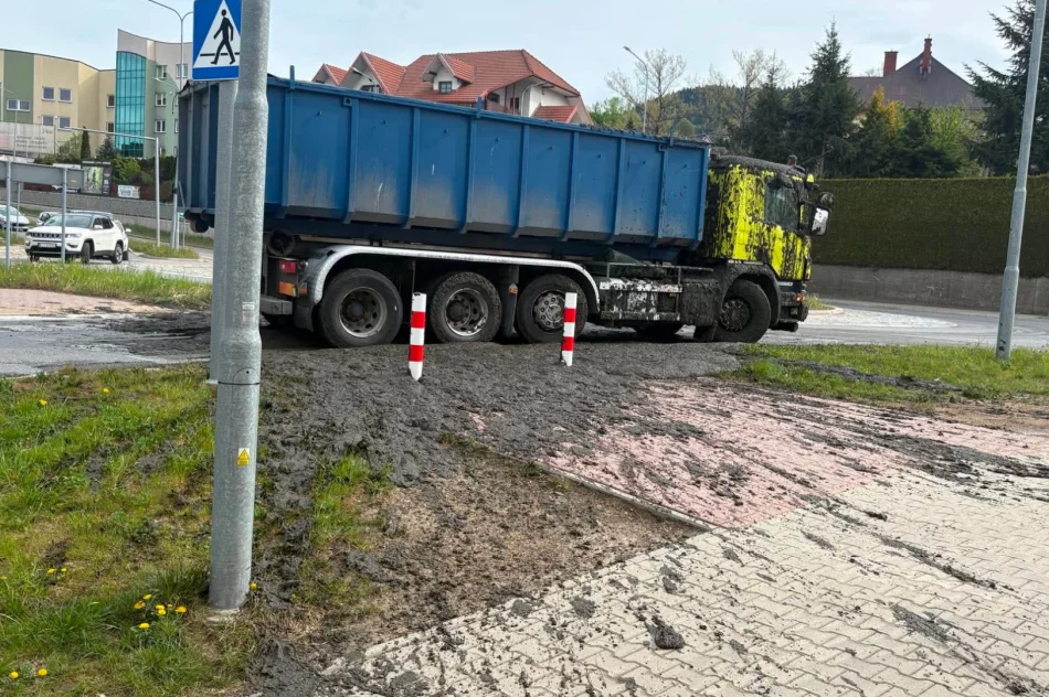 Śmierdzący ładunek wylał się z ciężarówki. Utrudnienia na DK 28 - zdjęcie 10