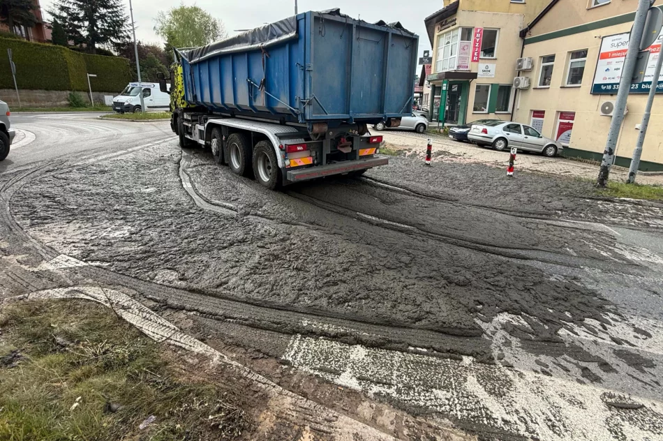 Śmierdzący ładunek wylał się z ciężarówki. Utrudnienia na DK 28 - zdjęcie 13