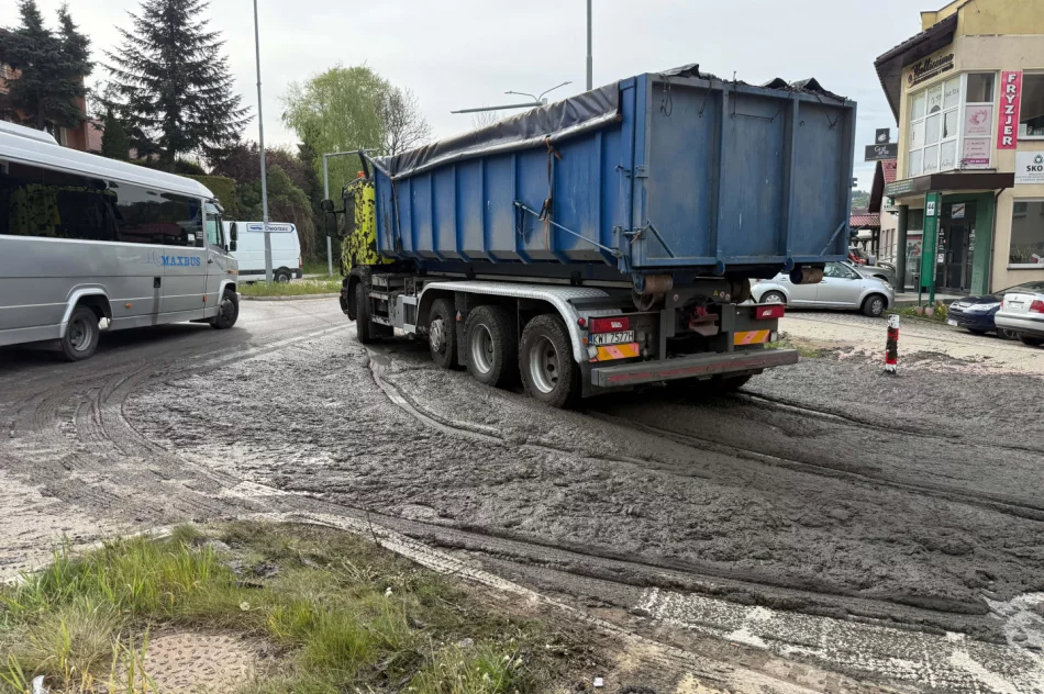 Śmierdzący ładunek wylał się z ciężarówki. Utrudnienia na DK 28 - zdjęcie 14
