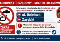  Uwaga – zakaz spożywania wody z wodociągu przy ul. Rolniczej i Zarębki w Limanowej - zdjęcie główne