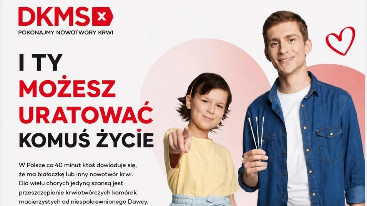 Plakat Fundacji DKMS informujący o akcji rejestracji dawców szpiku i zbiórce pieniężnej w Żmiącej