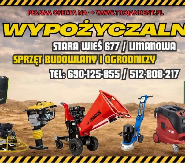 Wypożyczalnia Stara Wieś / Limanowa TROJAN-RENT WYNAJEM MINIKOPARKI 2TONY I WOZIDŁA 500KG AREATORi! I wiele więcej! - Zdjęcie główne