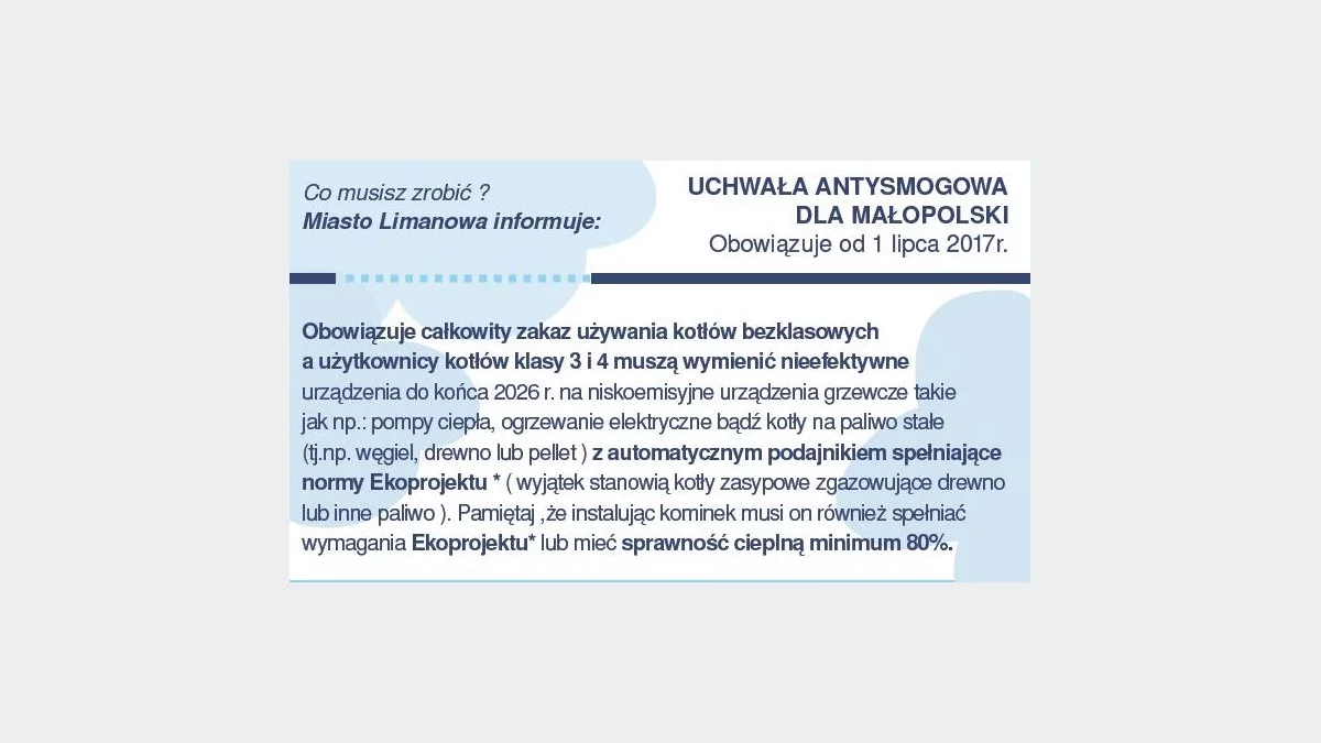 Przypomnienie o obowiązku wymiany kotłów bezklasowych oraz aktualizacji deklaracji CEEB