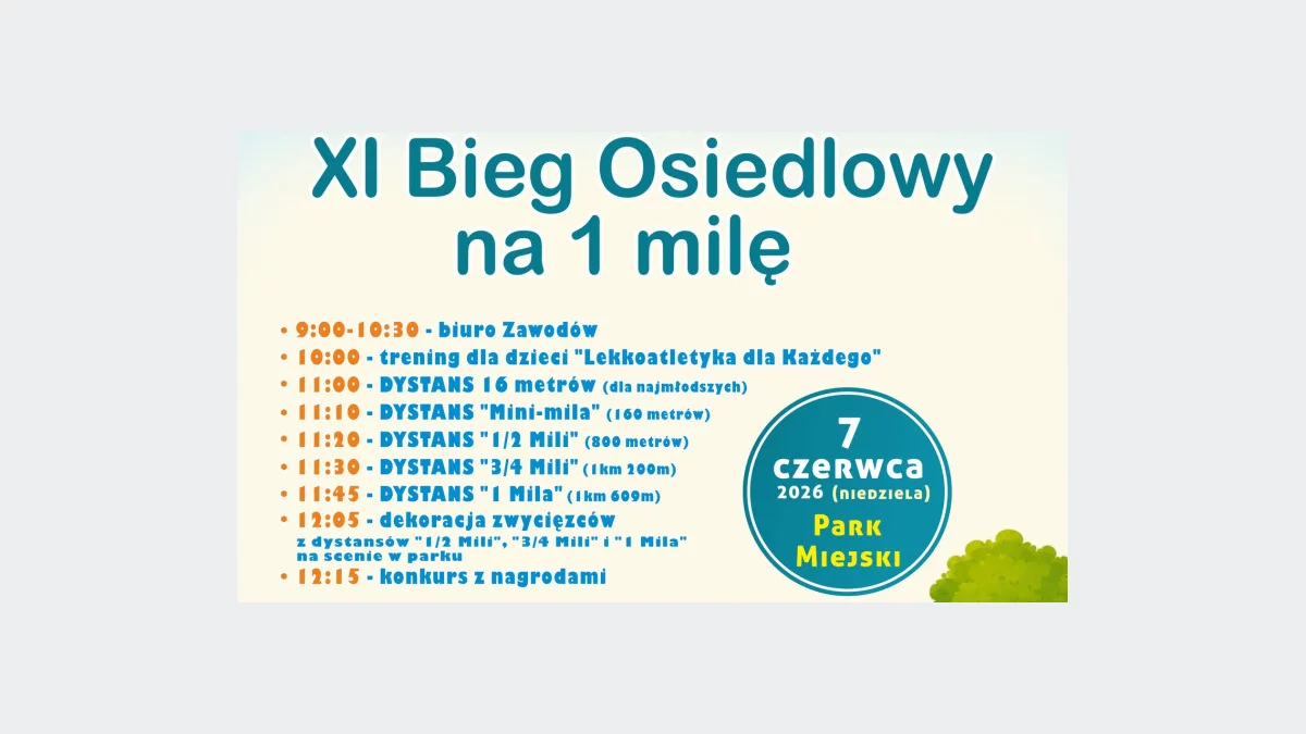 Zapraszamy na XI Bieg Osiedlowy na 1 Milę!