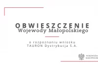 Obwieszczenie Wojewody Małopolskiego o rozpoznaniu wniosku TAURON Dystrybucja S.A. - 2 - zdjęcie główne