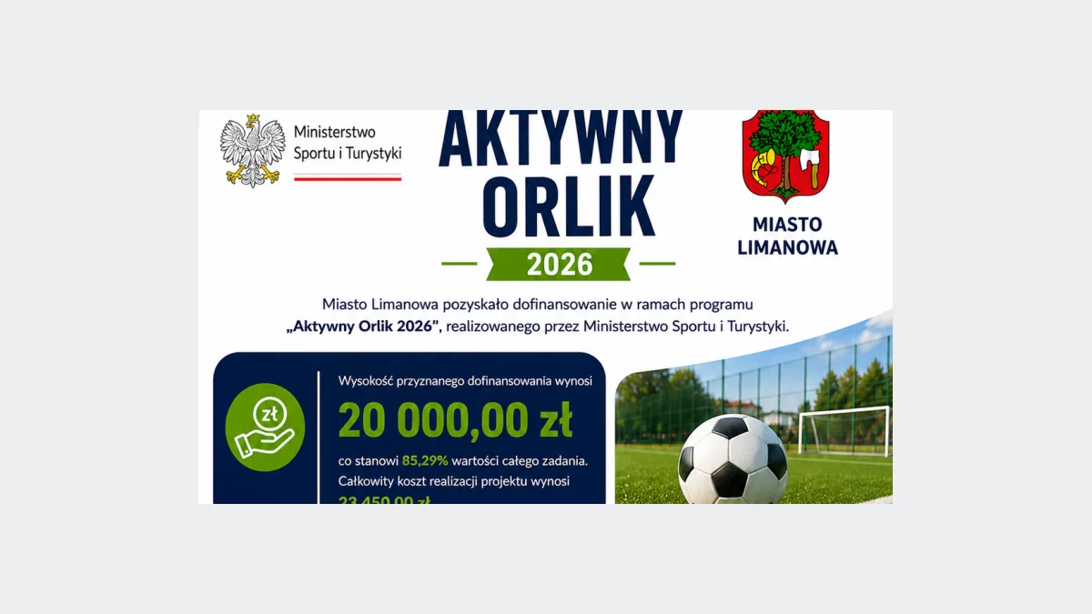 Miasto Limanowa z dofinansowaniem na realizację programu „Aktywny Orlik 2026”
