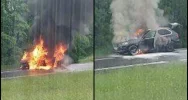 Pożar osobówki na drodze krajowej nr 28 - zdjęcie 3