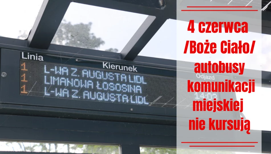 Informacja o funkcjonowaniu komunikacji miejskiej w dniu Bożego Ciała - zdjęcie 1