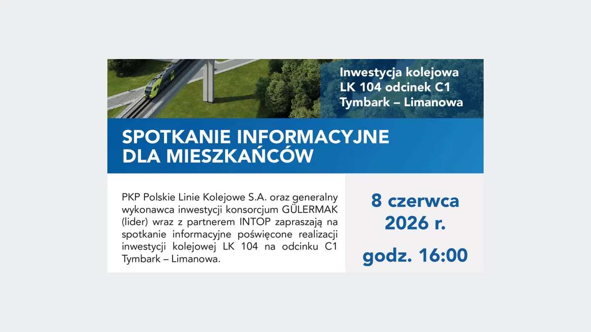 Spotkanie informacyjne dotyczące inwestycji kolejowej LK 104 – 8 czerwca w Limanowej