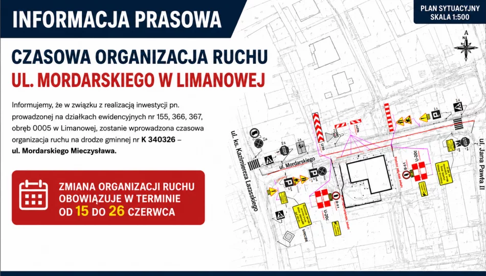 Czasowa organizacja ruchu – ul. Mordarskiego w Limanowej - zdjęcie 1