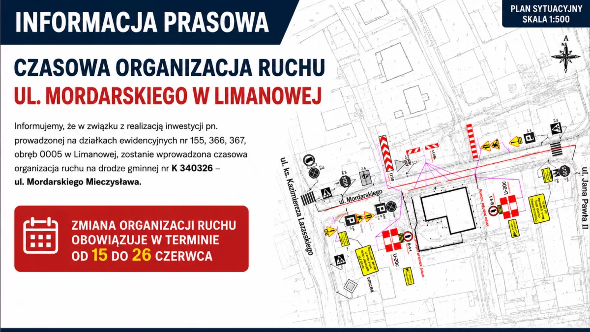 Czasowa organizacja ruchu – ul. Mordarskiego w Limanowej