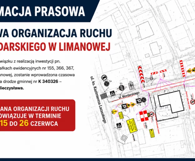Czasowa organizacja ruchu – ul. Mordarskiego w Limanowej - Zdjęcie główne